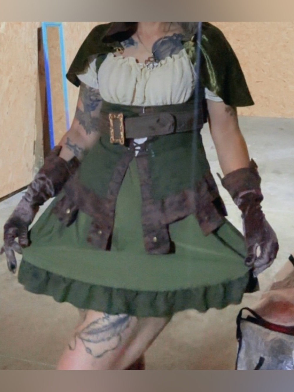 Green Medieval/Renaissance Kids Costume Dress with Cream Bodice
